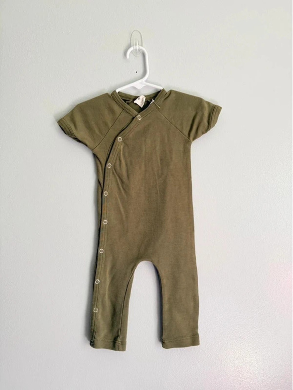 Kate Quinn Organic Cotton Kimono Romper Olive Green 3-6M